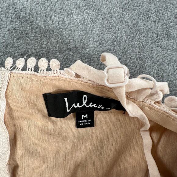 Lulus Lace Overlay Mini Dress Women's Medium Beige Tiered Ruffle Sleeveless - Picture 7 of 10